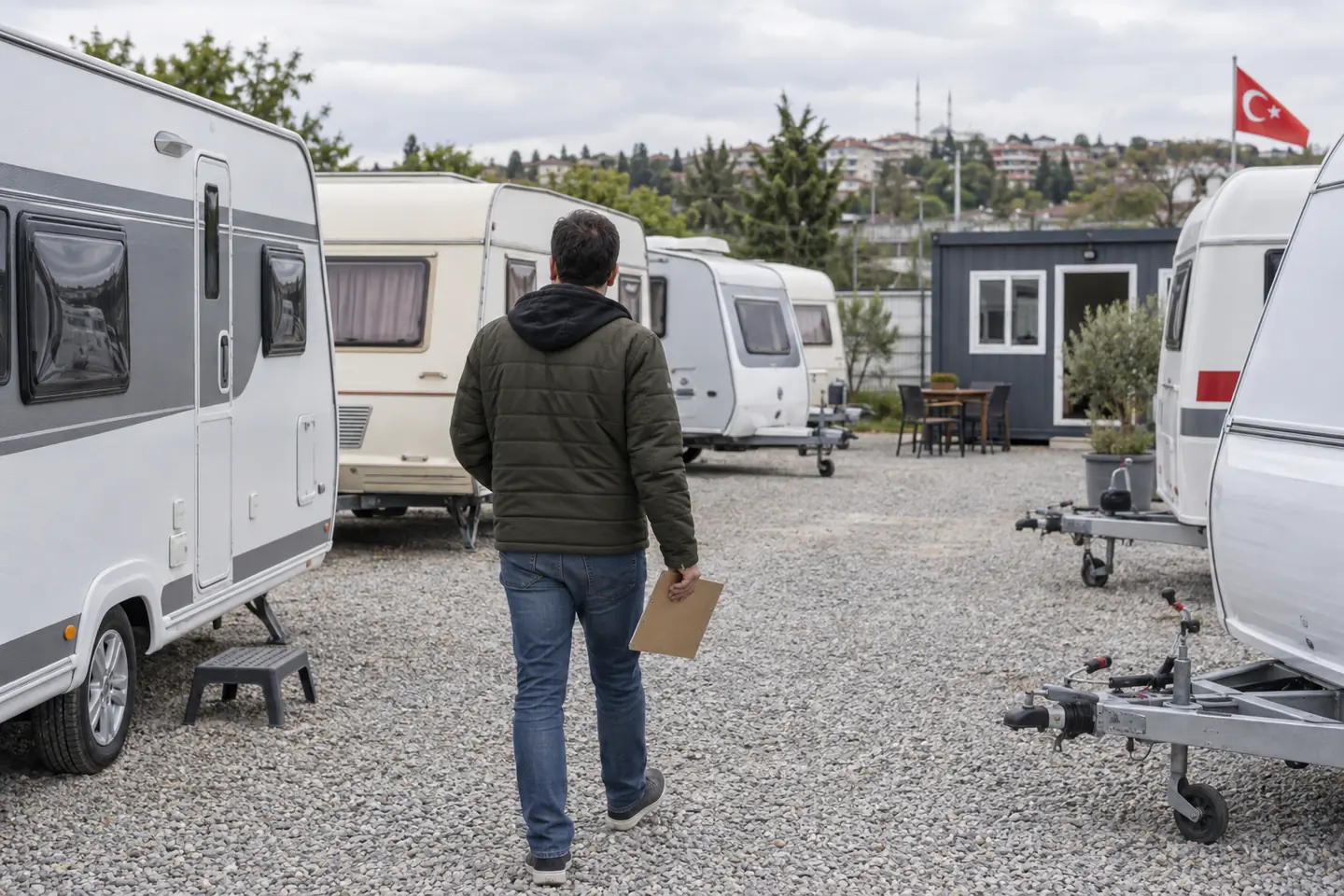 Farklı karavan modellerini karşılaştıran alıcı
